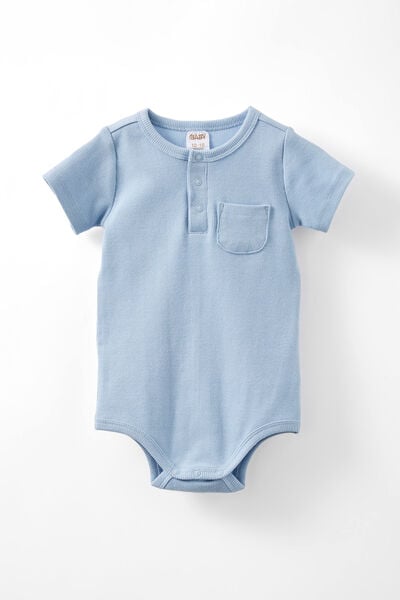 The Short Sleeve Rib Pocket Bubbysuit, DUSTY BLUE