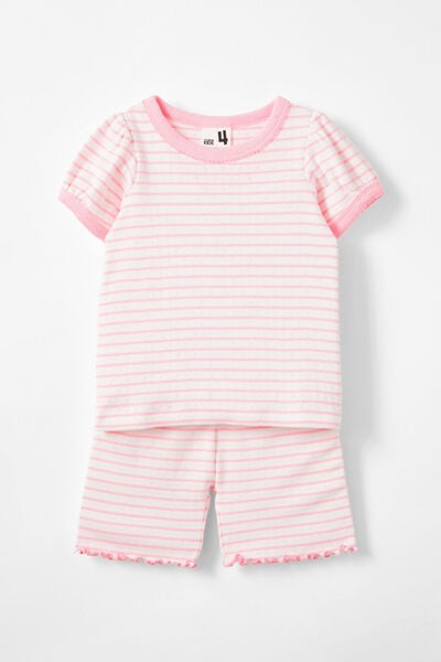 Ella Short Sleeve Pyjama Set, VANILLA/BLUSH PINK STRIPE