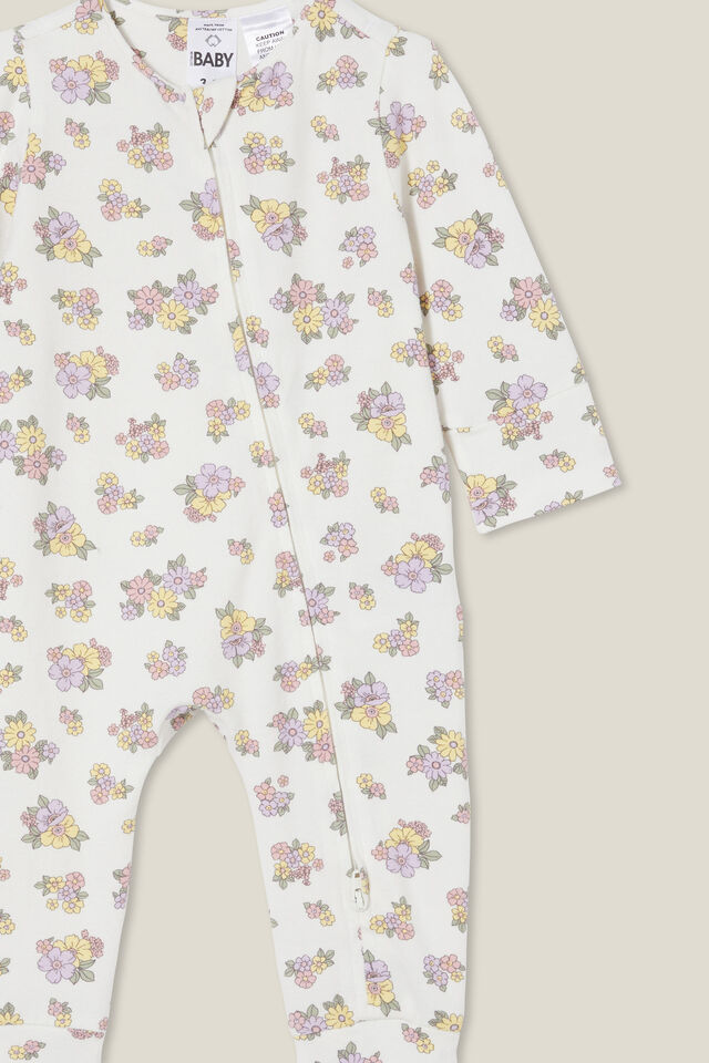 The Long Sleeve Zip Romper, VANILLA/VINTAGE LILAC AVA FLORAL
