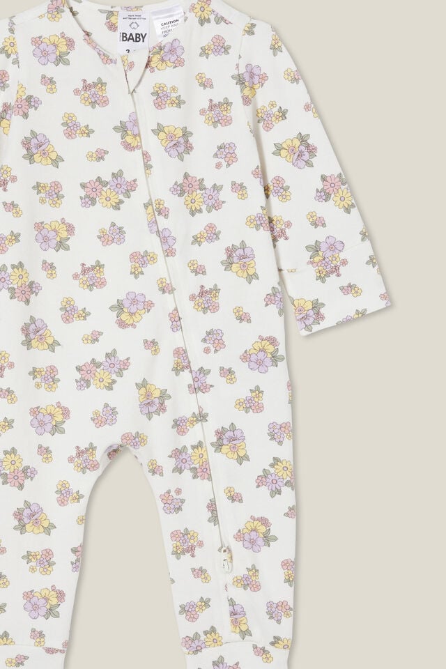 Macacão - The Long Sleeve Zip Footless Romper, VANILLA/VINTAGE LILAC AVA FLORAL