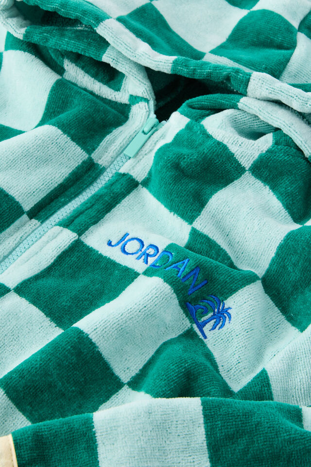 Kids Zip Thru Hooded Towel - Personalised, ENGLISH IVY/SEAGLASS CHECKERBOARD