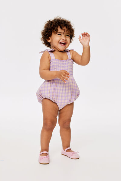 Cassie Bubble Bubbysuit, PURPLE HUE/APRICOT MIST GINGHAM