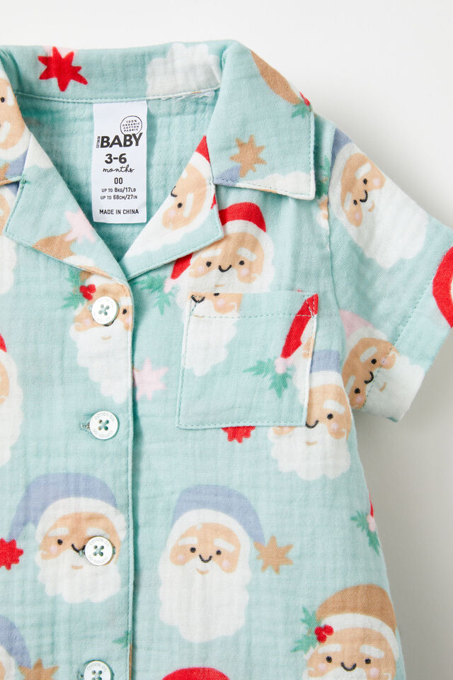 Baby Woven Pj Set, BARBER BLUE/SANTA FACES