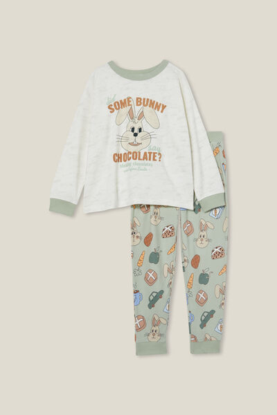 Chuck Long Sleeve Pyjama Set, STONE GREEN/SOME BUNNY SAY CHOCOLATE