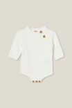 Organic Newborn Knit Long Sleeve Bubbysuit, MILK - alternate image 1
