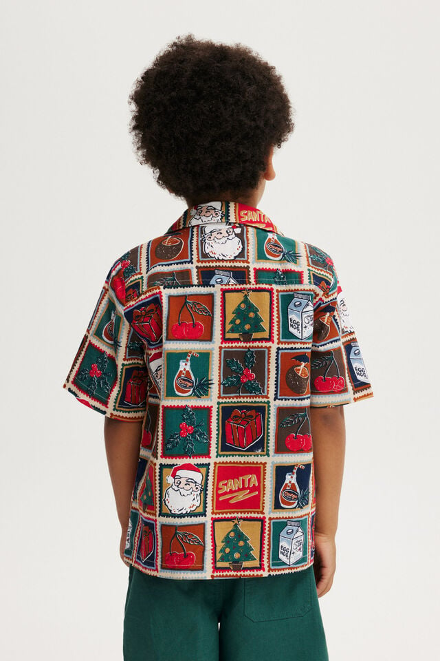 Cabana Short Sleeve Shirt, TAUPY BROWN/MULTI SANTA POST CARD