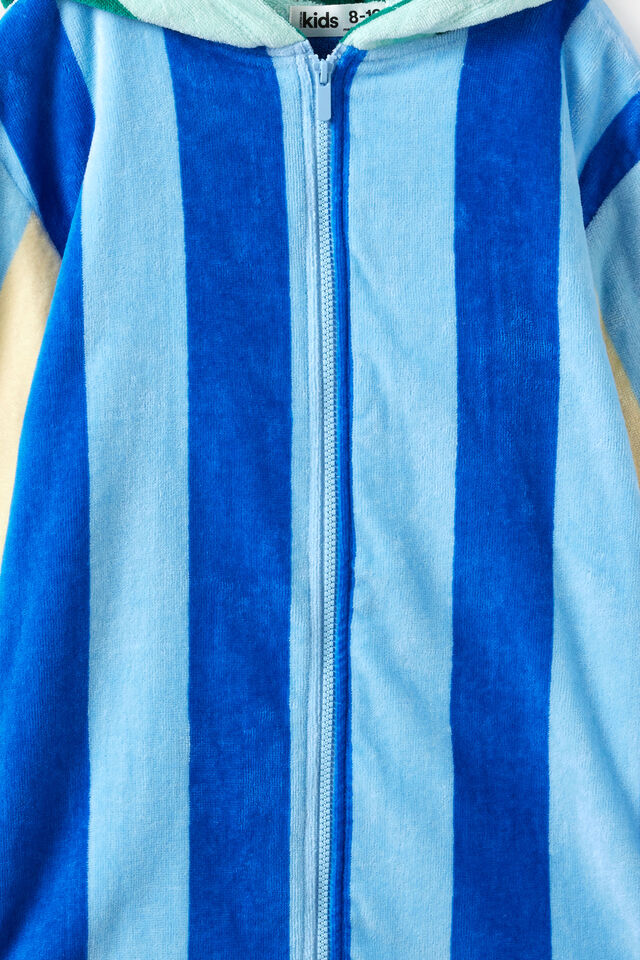 Kids Zip Thru Hooded Towel, HARBOUR BLUE/CONTRAST STRIPES
