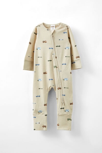 The Long Sleeve Zip Romper, RAINY DAY/GRIDLOCK CARS