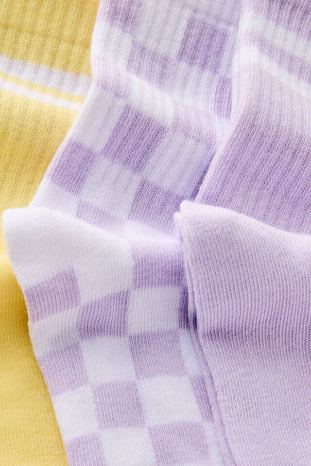 Kids 3Pk Crew Socks, KHAKI GREEN/RABBIT GREY/CHECKER