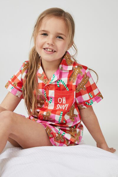 Pijama - Riley Kids Unisex Short Sleeve Pyjama Set, VANILLA/GINGERBREAD CHECK