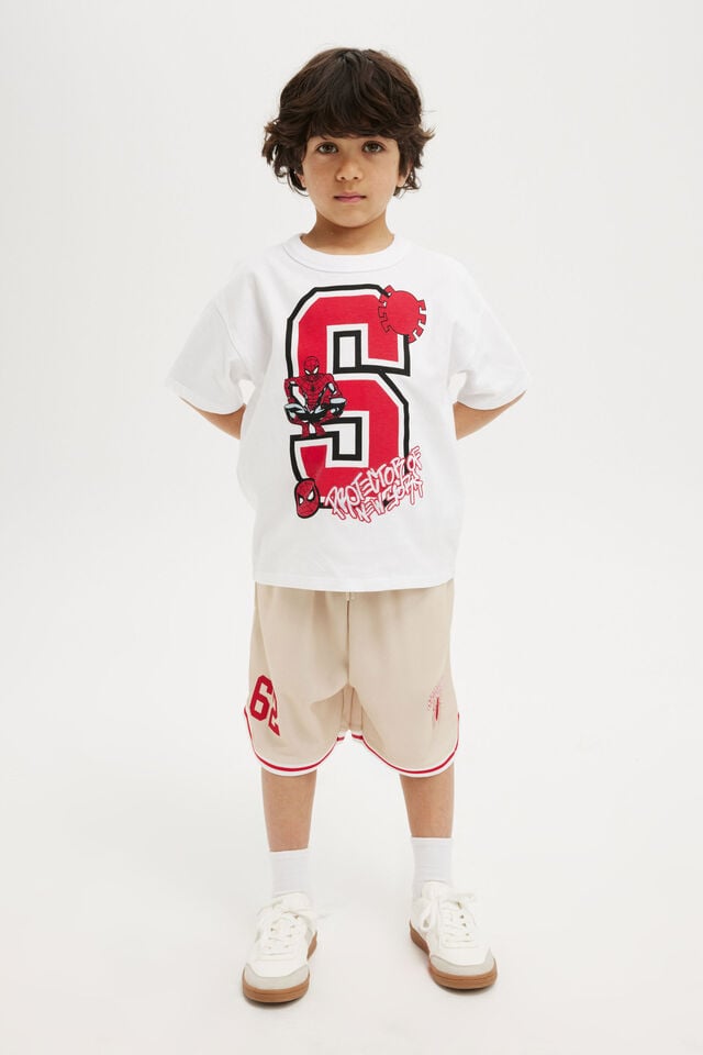 License Drop Shoulder Short Sleeve Tee, LCN MAR WHITE/SPIDERMAN STANCE