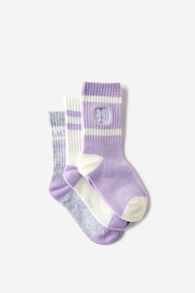 Kids 3Pk Crew Socks, LILAC DROP 89/CLOUD MARLE CHAMP/LILAC DROP ST