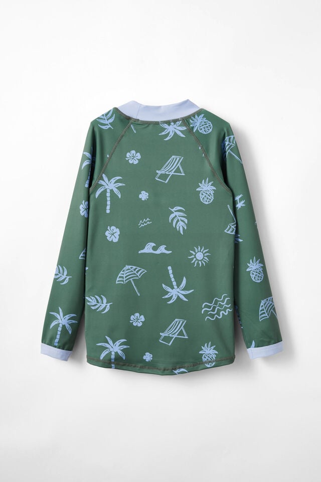 Flynn Long Sleeve Raglan Rash Vest, SWAG GREEN/BEACH