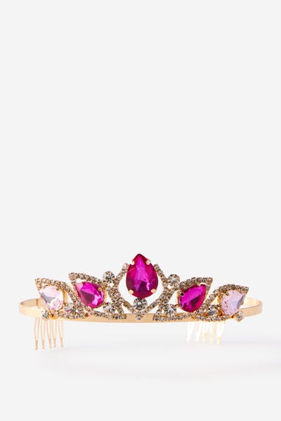 Kids Novelty Headband, GOLDY/PINK DROP GEMMIES TIARA