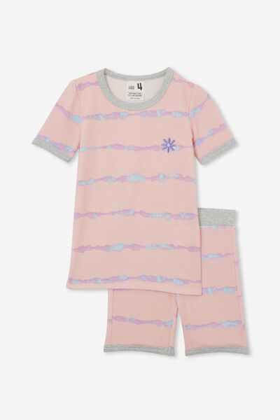 Harlow Super Soft Short Sleeve Pyjama Set, MARSHMALLOW PINK/LINEAR TIE DYE