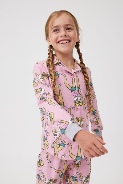 Angela Long Sleeve Pyjama Set Licensed, LCN WB MARSHMALLOW PINK/LOLA BUNNY VARSITY