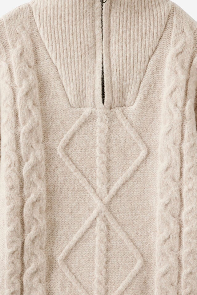 Boys Cable Knit 1/4 Zip, OATMEAL MARLE