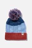 Winter Cable Beanie, PETTY BLUE/DUSK BLUE/BRICK RED