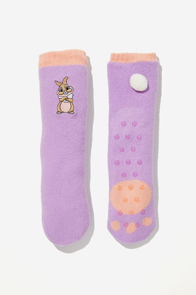 Meias - Kids Bugs Bunny Slipper Socks, LCN DIS PURPLE LILACS/MISS BUNNY