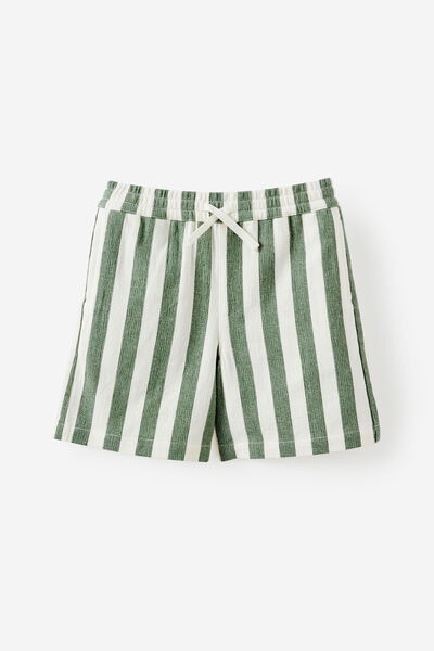 Relaxed Pull On Short, KHAKI GREEN STRIPE