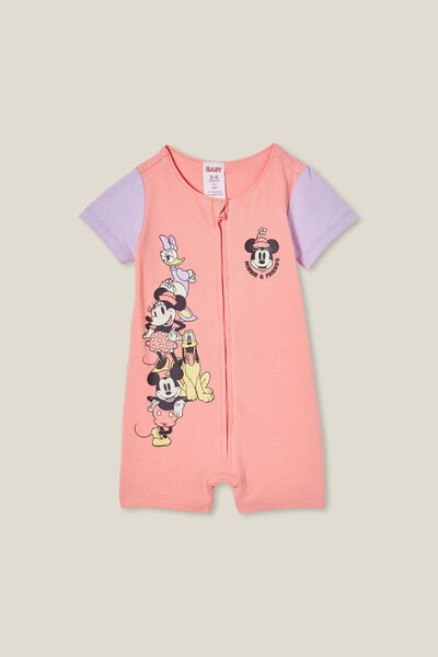 The Short Sleeve Zip Romper License, LCN DIS CORAL DREAMS/MINNIE AND FRIENDS