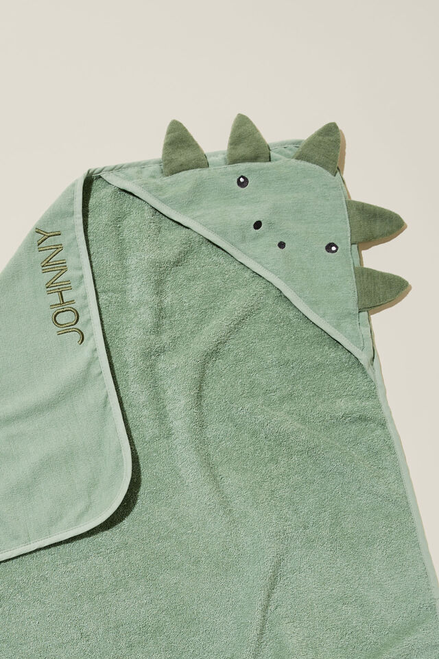 Baby Snuggle Towel - Personalised, DEEP SAGE/DINO