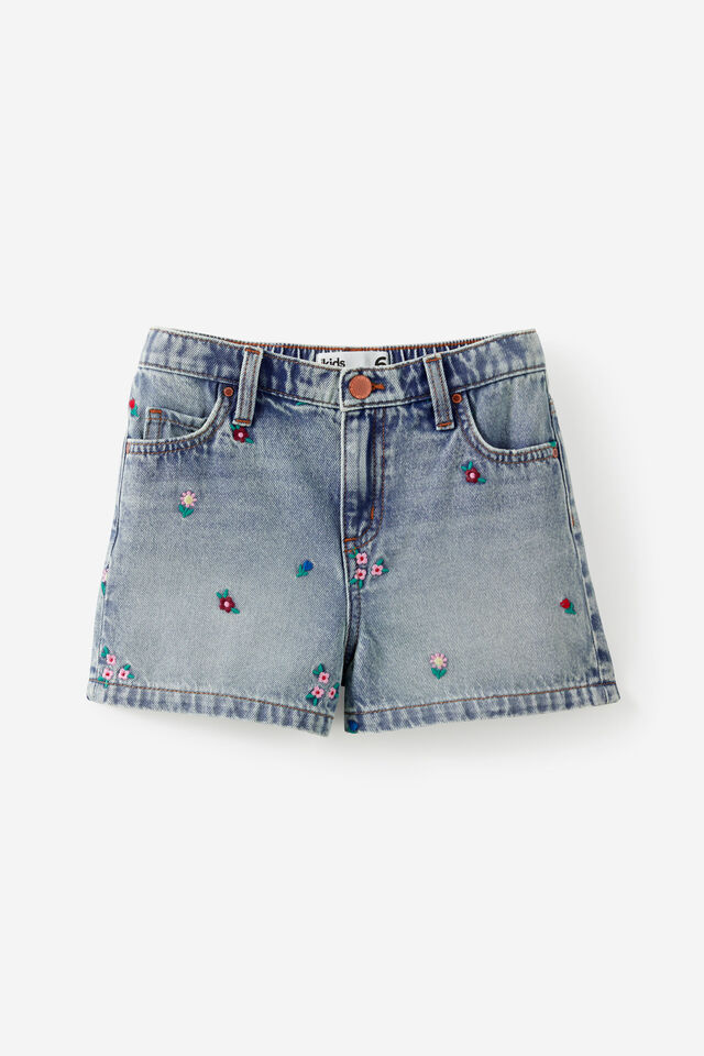 Relaxed Denim Short, AIRLIE LIGHT BLUE/FLORAL EMBROIDERY