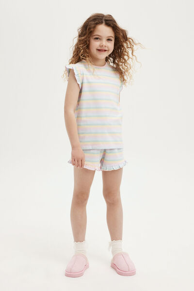 Stacey Short Sleeve Flutter Pyjama Set, MULTI/RAINBOW STRIPE