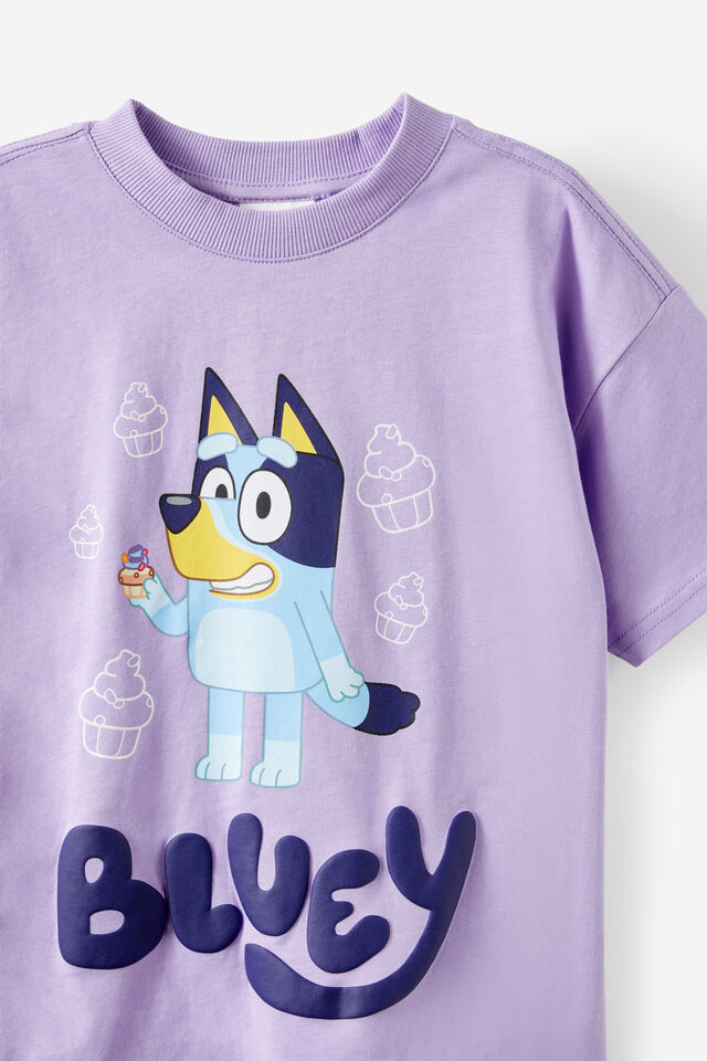 Bluey Drop Shoulder Short Sleeve Tee, LCN BLU BLUEY CUPCAKE/LILAC MOOD