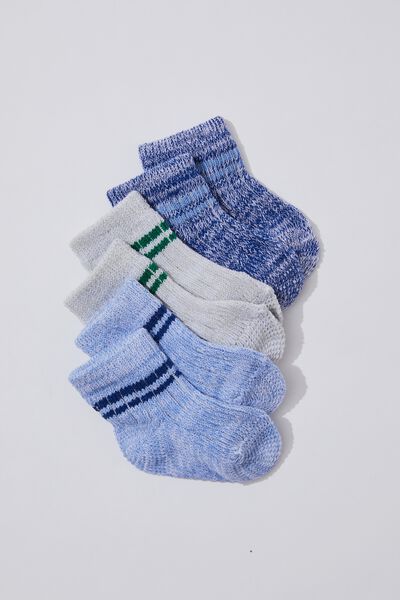 3Pk Baby Socks, DUSK BLUE/RETRO BLUE RETRO TWIST