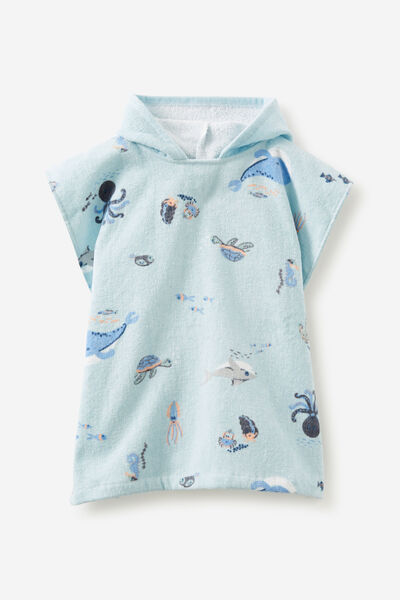 Baby Hooded Towel, FROSTY BLUE/SEA CREATURES