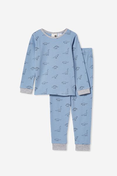 Kane Long Sleeve Pyjama Set, DUSTY BLUE/DINOS