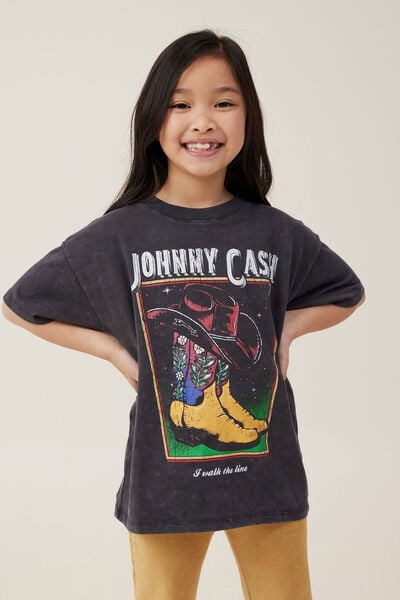 License Drop Shoulder Short Sleeve Tee, LCN MT JOHNNY CASH BOOT/ PHANTOM