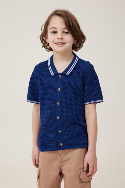 Knitted Short Sleeve Shirt, IN THE NAVY
