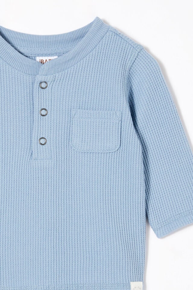 Angus Long Sleeve Placket Top, DUSTY BLUE