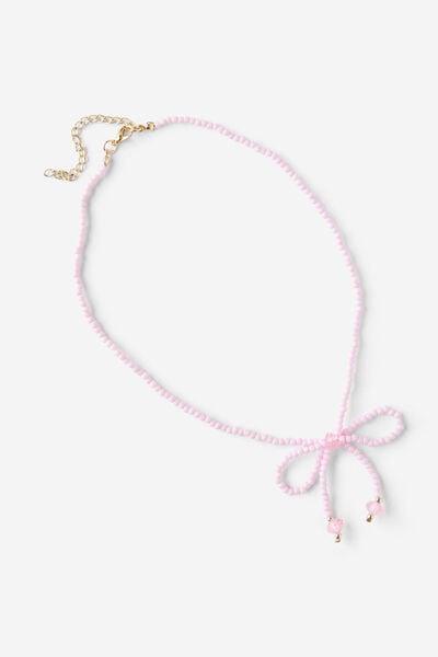 Kids Beaded Necklace, BLUSH PINK/BOW