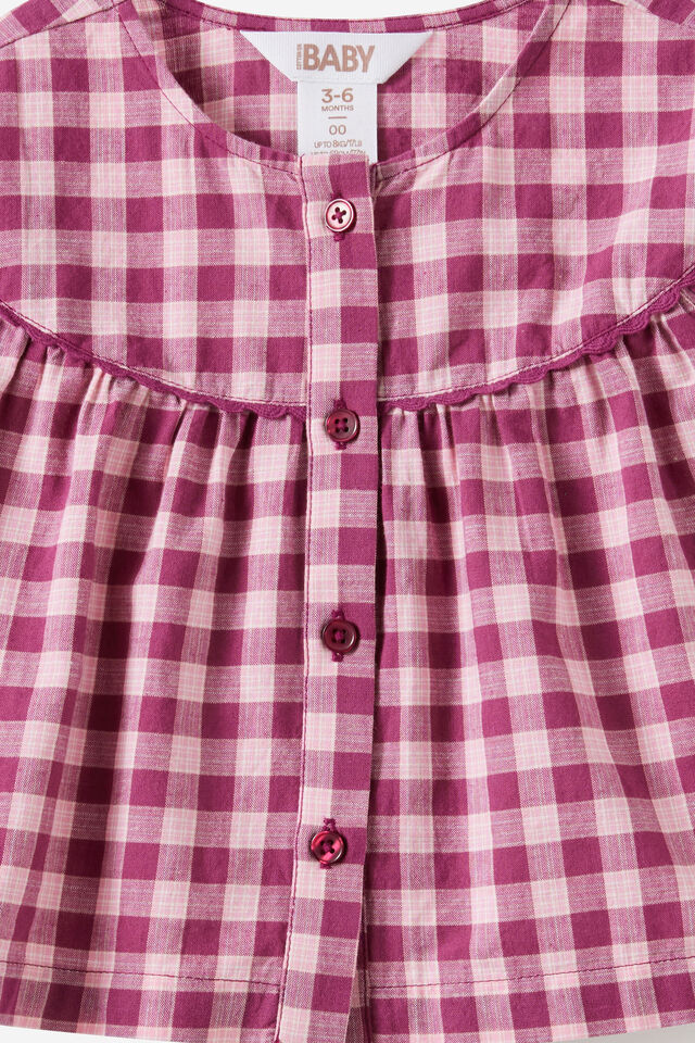 Baby Woven Long Sleeve Top, BERRY JAM CHECK