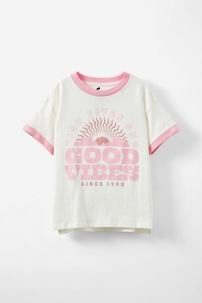 Poppy Short Sleeve Graphic Print Tee, VANILLA/BLUSH PINK GOOD VIBES