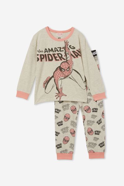 Ace Long Sleeve Pyjama Set Licensed, LCN MAR OATMEAL MARLE/AMAZING SPIDERMAN