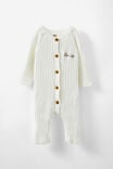 Organic Knit Long Sleeve Romper - Personalised, MILK - alternate image 1