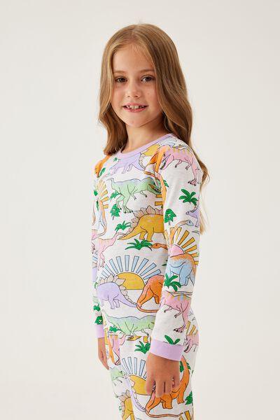 Florence Long Sleeve Pyjama Set, SNOW MARLE/SUNSET DINO