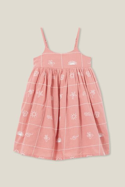 Eloise Sleeveless Dress, CLAY PIGEON/TILE EMBROIDERY
