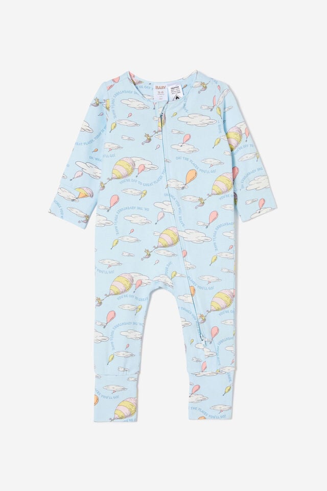 Dr Suess The Long Sleeve Zip Romper, LCN DRS FROSTY BLUE/OH THE PLACES