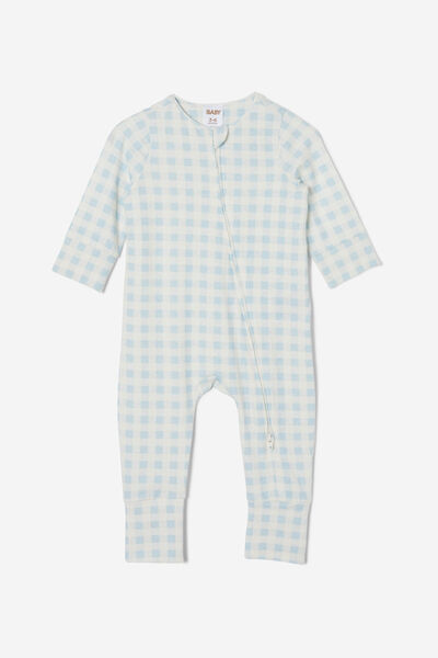 Macacão - The Long Sleeve Zip Footless Romper, FROSTY BLUE/GINGHAM