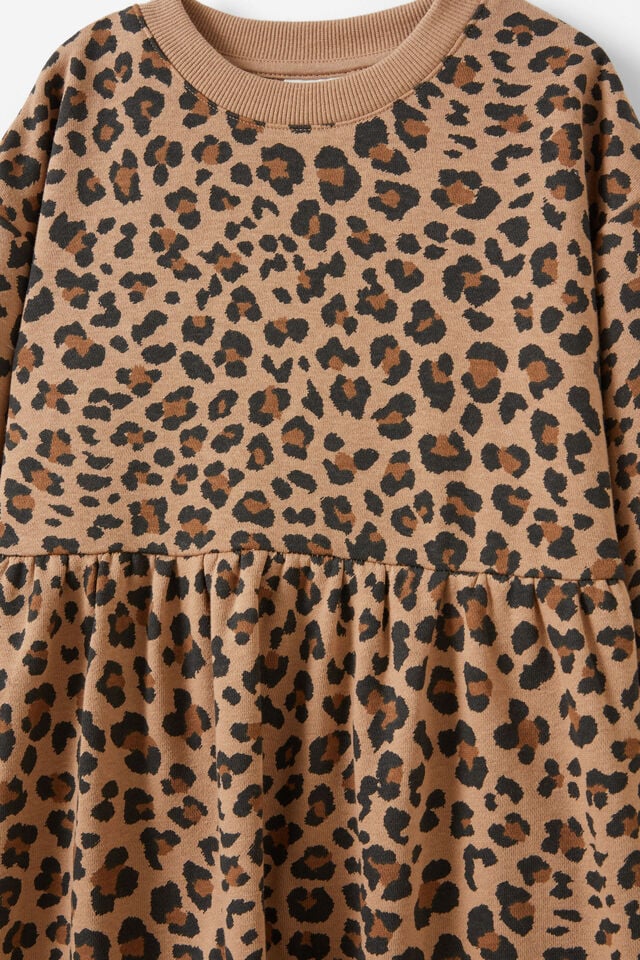 Tessa Fleece Dress, TAUPY BROWN/LEOPARD