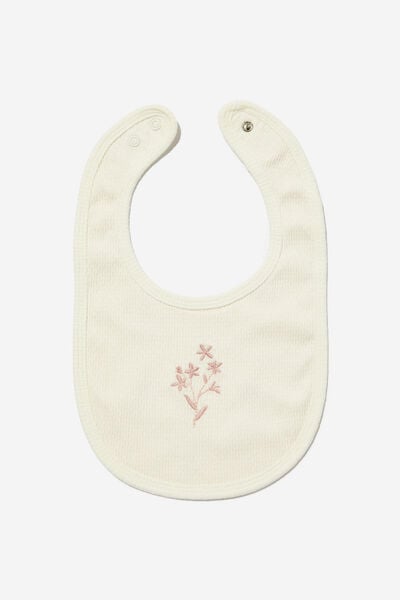 Organic Pointelle Bib, MILK/SPRIGGY FLORAL