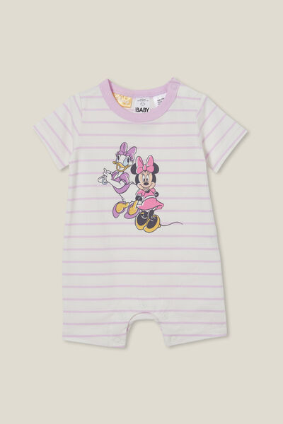 Macacão - The Short Sleeve Ringer Romper-Lcn, LCN DIS VANILLA/PALE VIOLET MINNIE AND DAISY