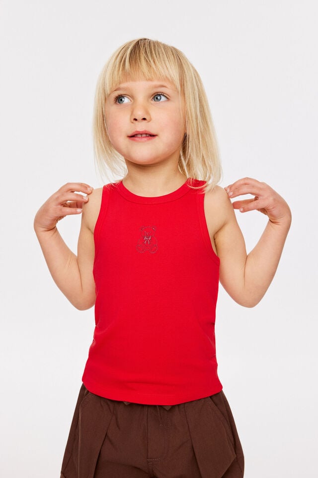Fitted Essential Racer Back Tank, VARSITY RED/BEAR