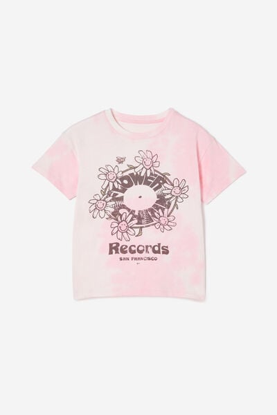 Camiseta - Poppy Short Sleeve Print Tee, BLUSH PINK TIE DYE/FLOWER RECORDS