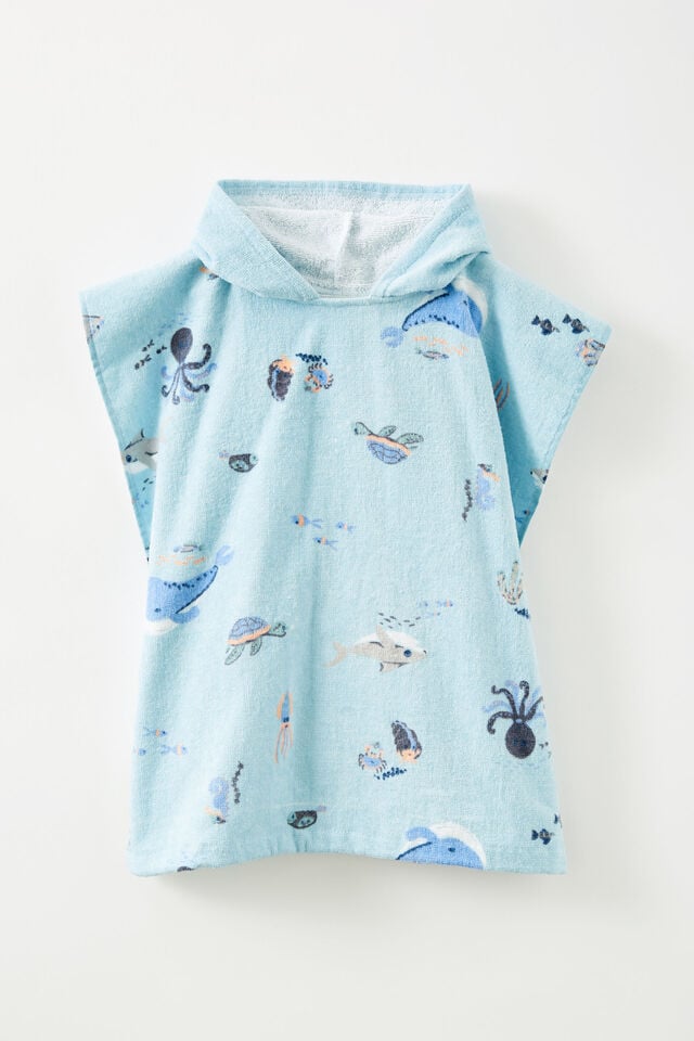 Baby Hooded Towel - Personalised, FROSTY BLUE/SEA CREATURES